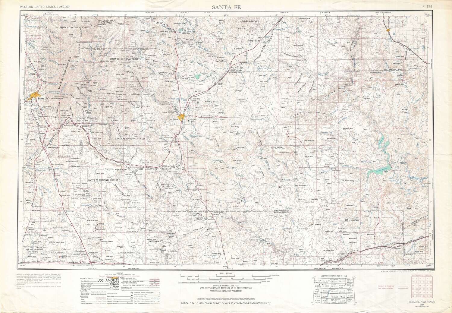 1962 (1954) Map of Santa Fe, NM