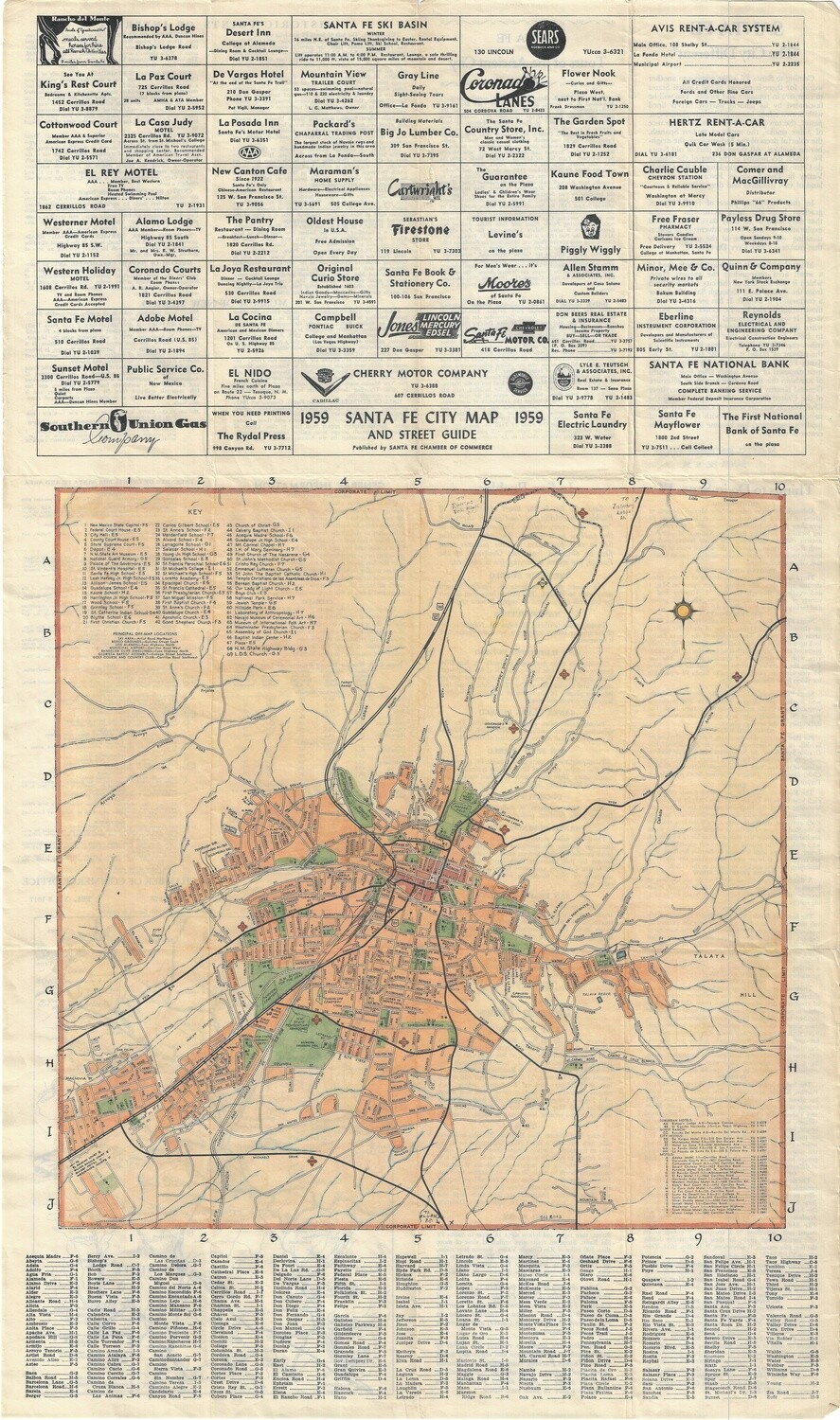 1959 Chamber of Commerce Map of Santa Fe