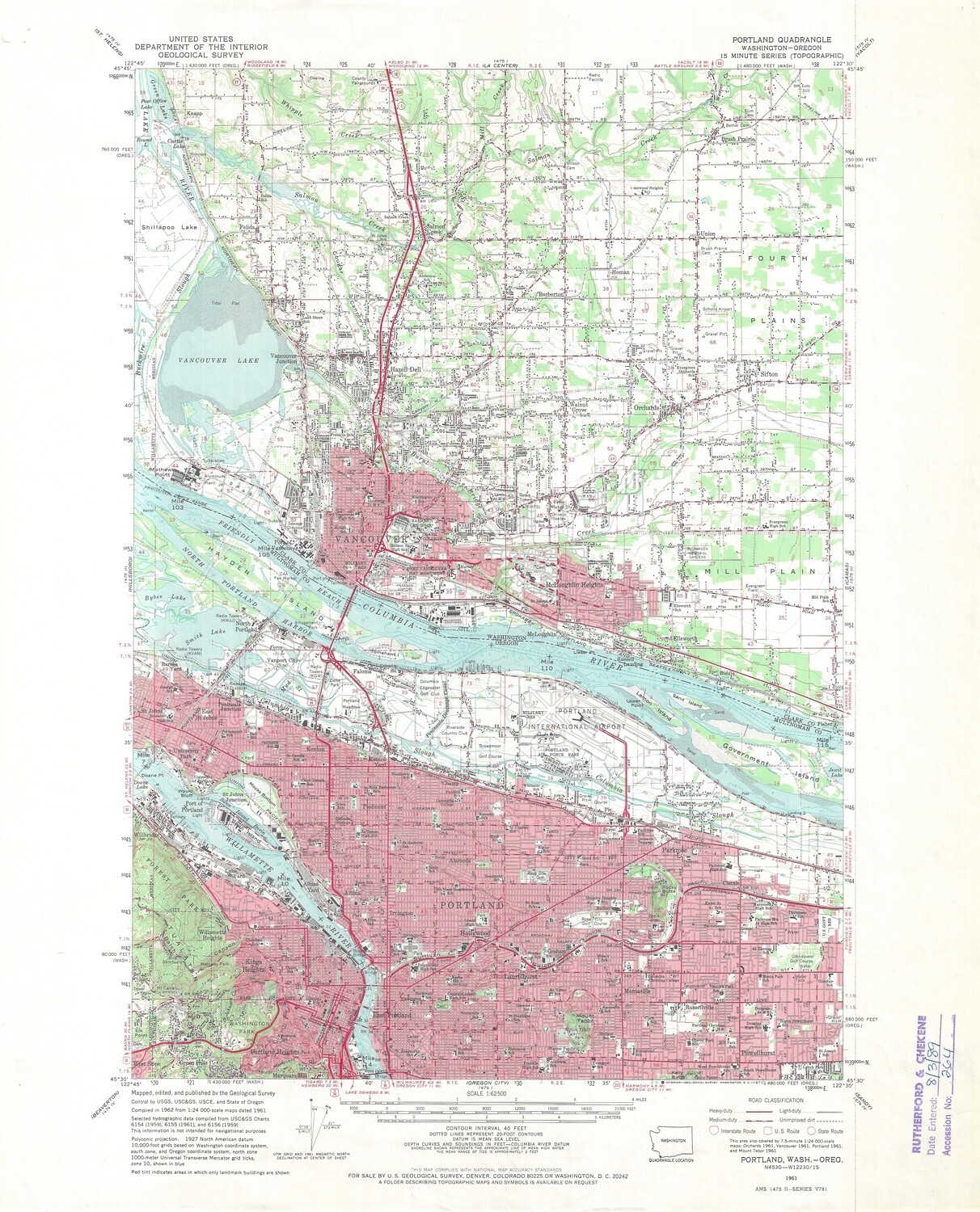 1961 Portland &amp; Oregon City, OR. -USGS 15 minute x 2 sheets