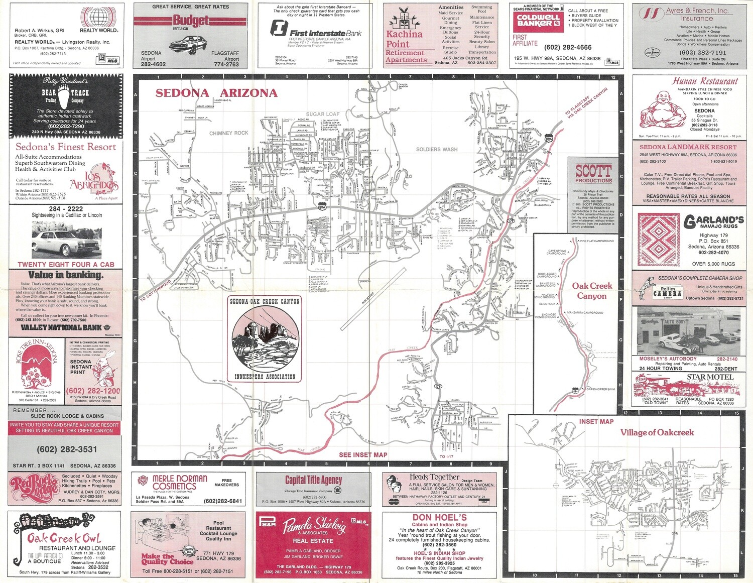 1986 Road Map of Sedona Oak Creek Canyon AZ