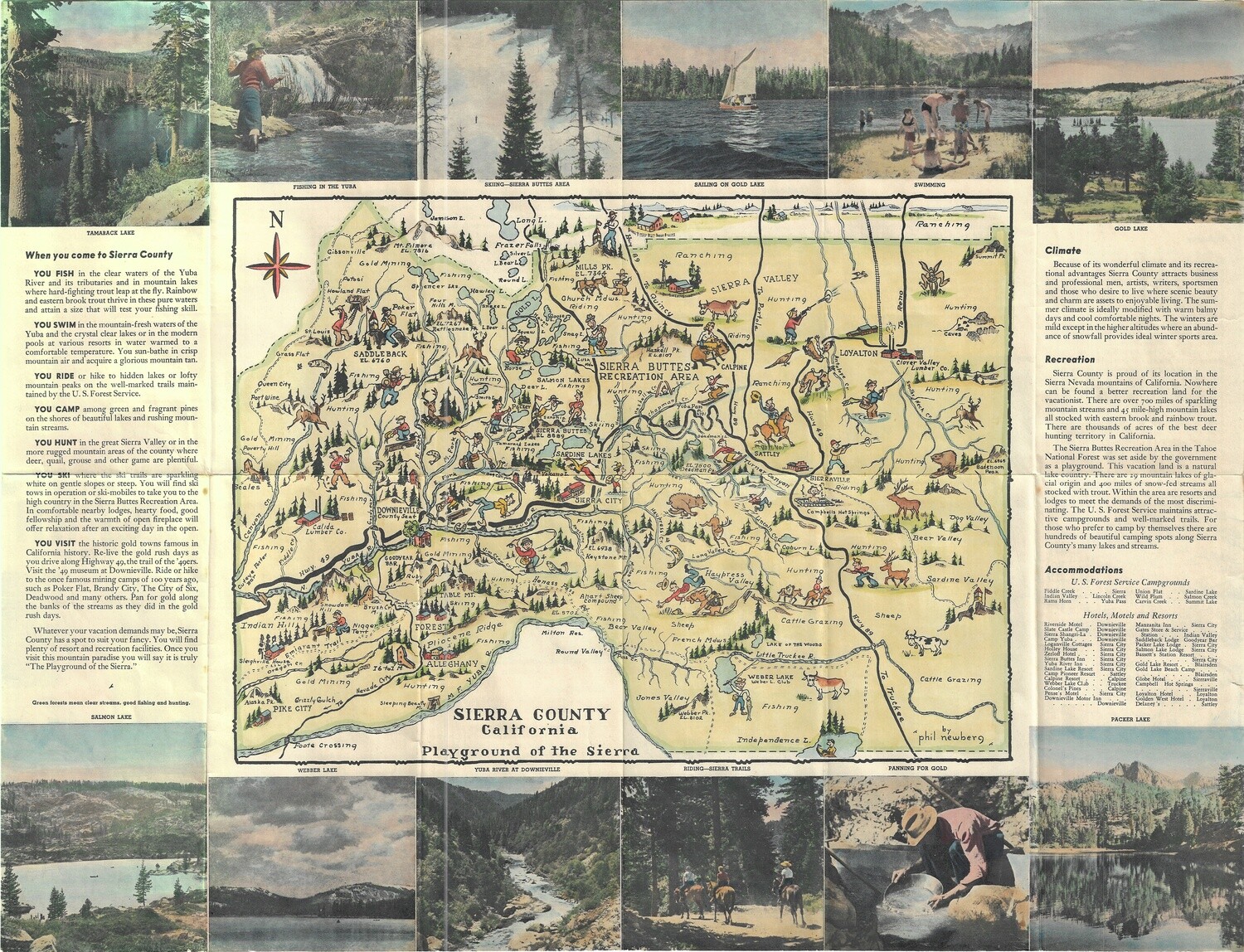 1948 Sierra County by Phil Newberg, w/ hand water color