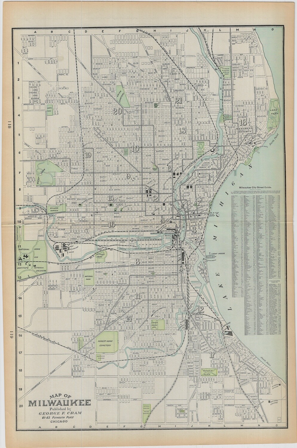 1911 Map of Milwaukie Mn.by Geo.Cram in Color Lithography