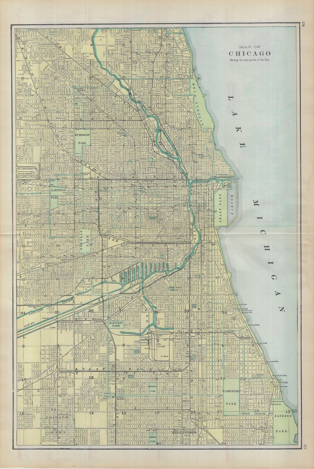 1903 Map of  Chicago, Il by Geo.Cram in Color Lithography