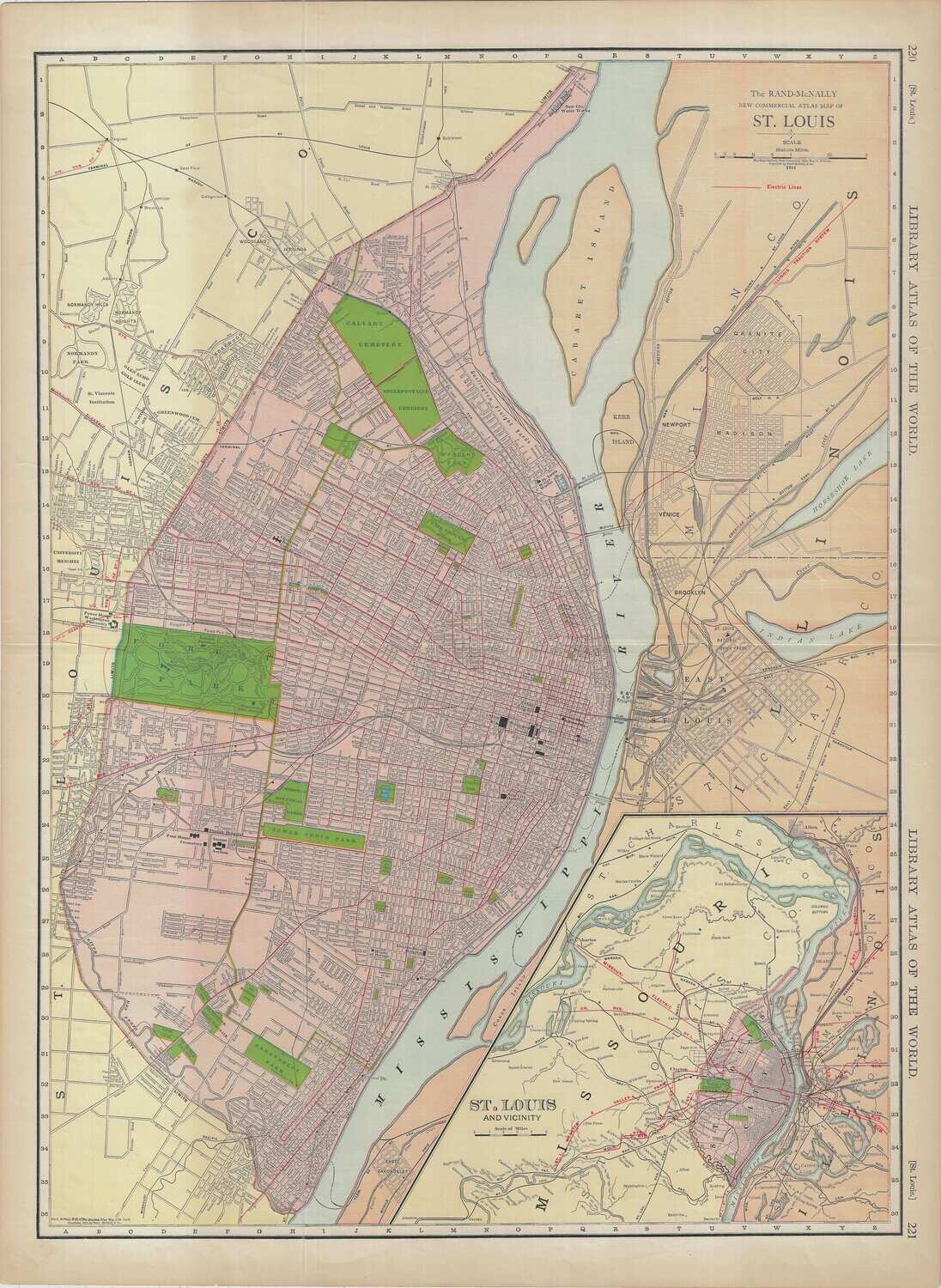 1912 Map of St. Louis by Rand McNally in Chromolithography