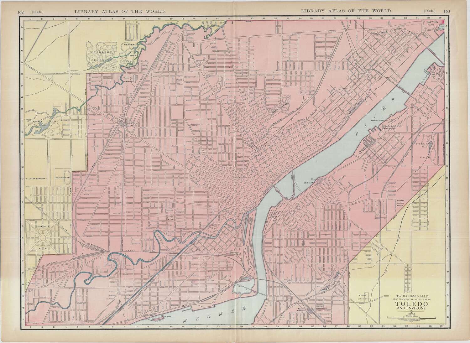 1912 Map of Toledo by Rand McNally in Chromolithography