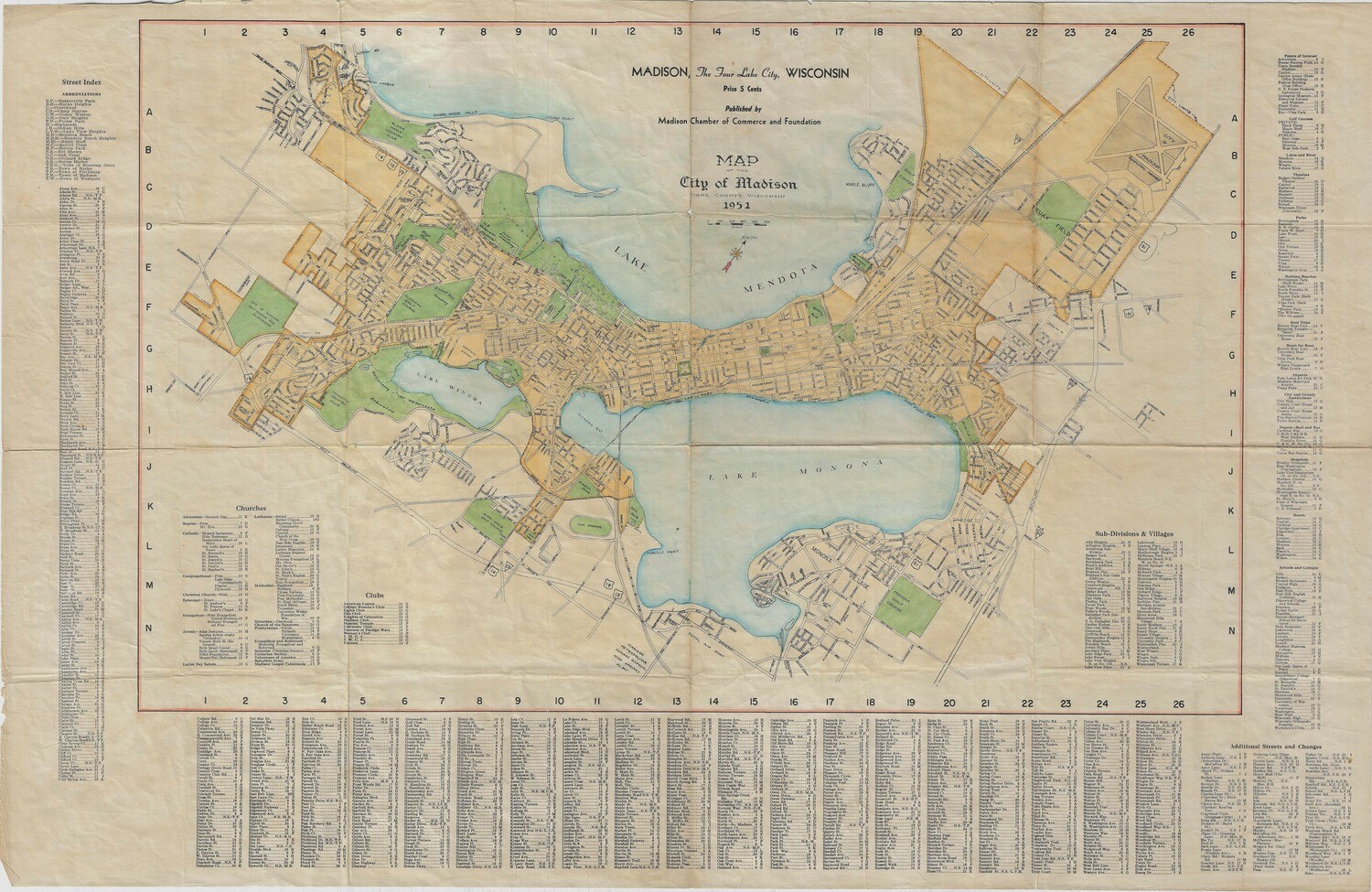 1951 Chamber of Commerce Map of Madison, WI
