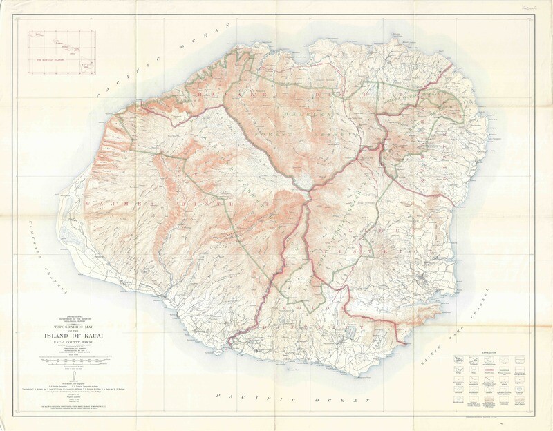 1957 Topographic Map of Kauai, Hawaii by the USGS