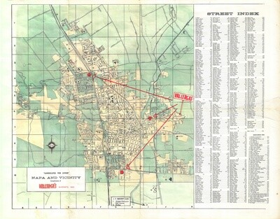 1950 Vallerga&#39;s Market Map of Napa and vicinity w/ hand color