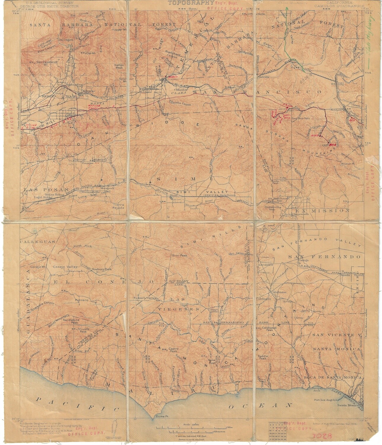 1903 USGS Malibu, Dume Point, Camelos Sheet Folding Field Edition w/ linen backing