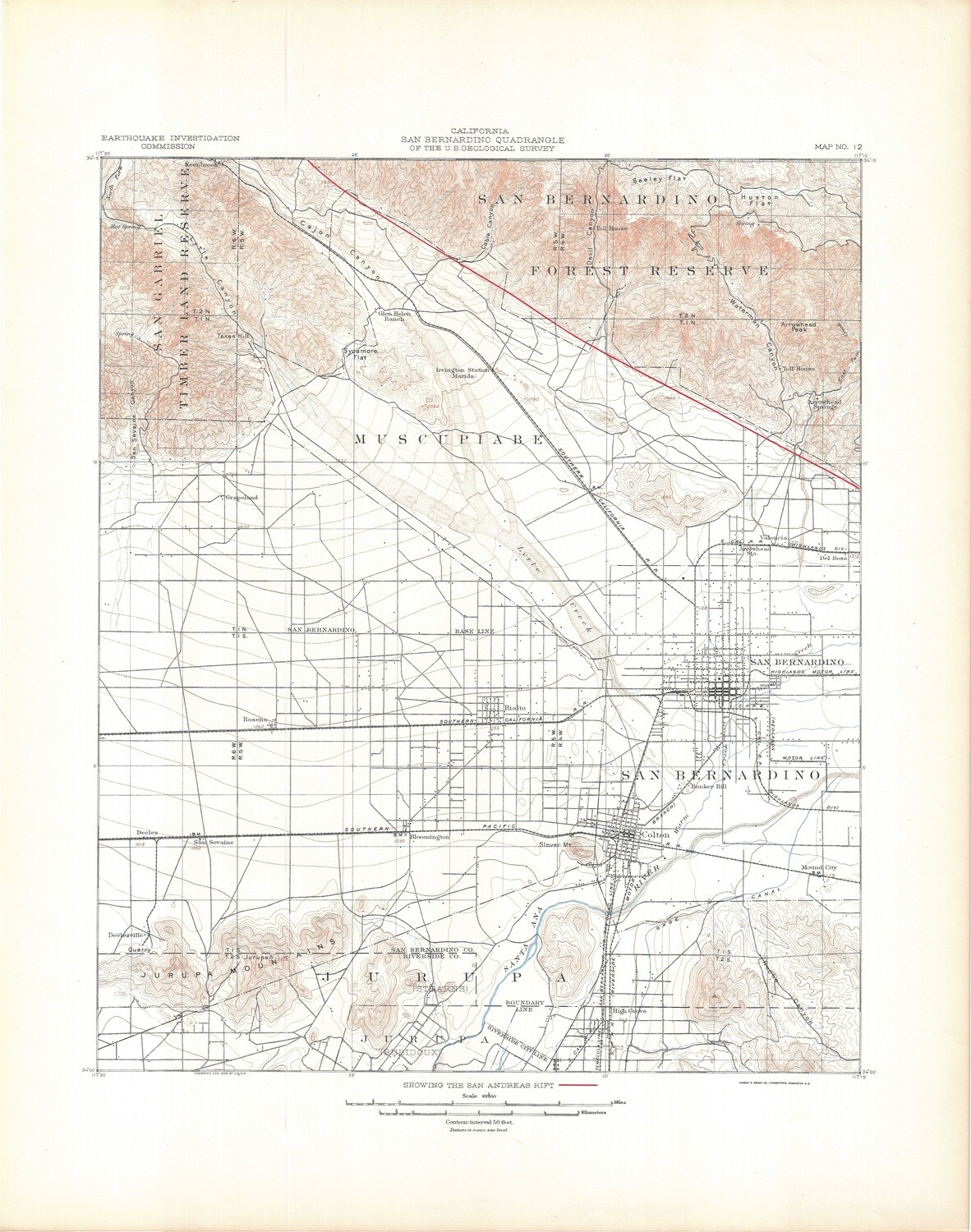1908 EQIC Map of San Bernadino, Ca USGS 15 Minute