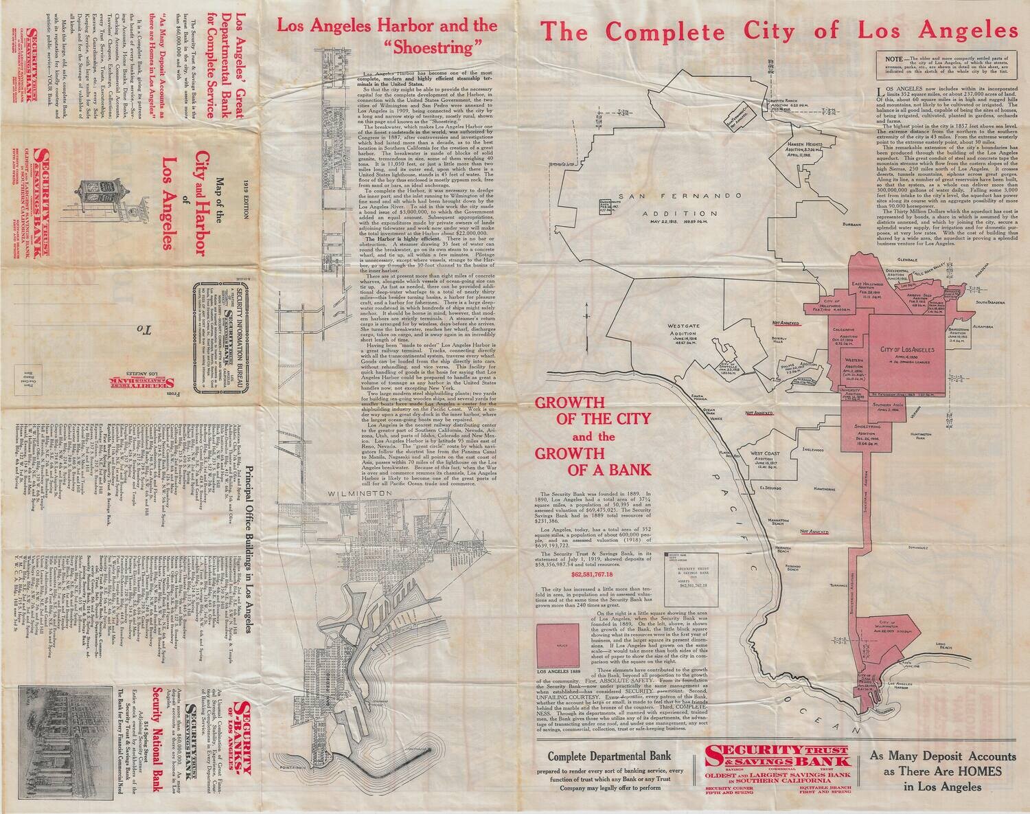 1918 Map of the City of Los Angeles from Security Trust Saving Bank in 2 Color Lithography