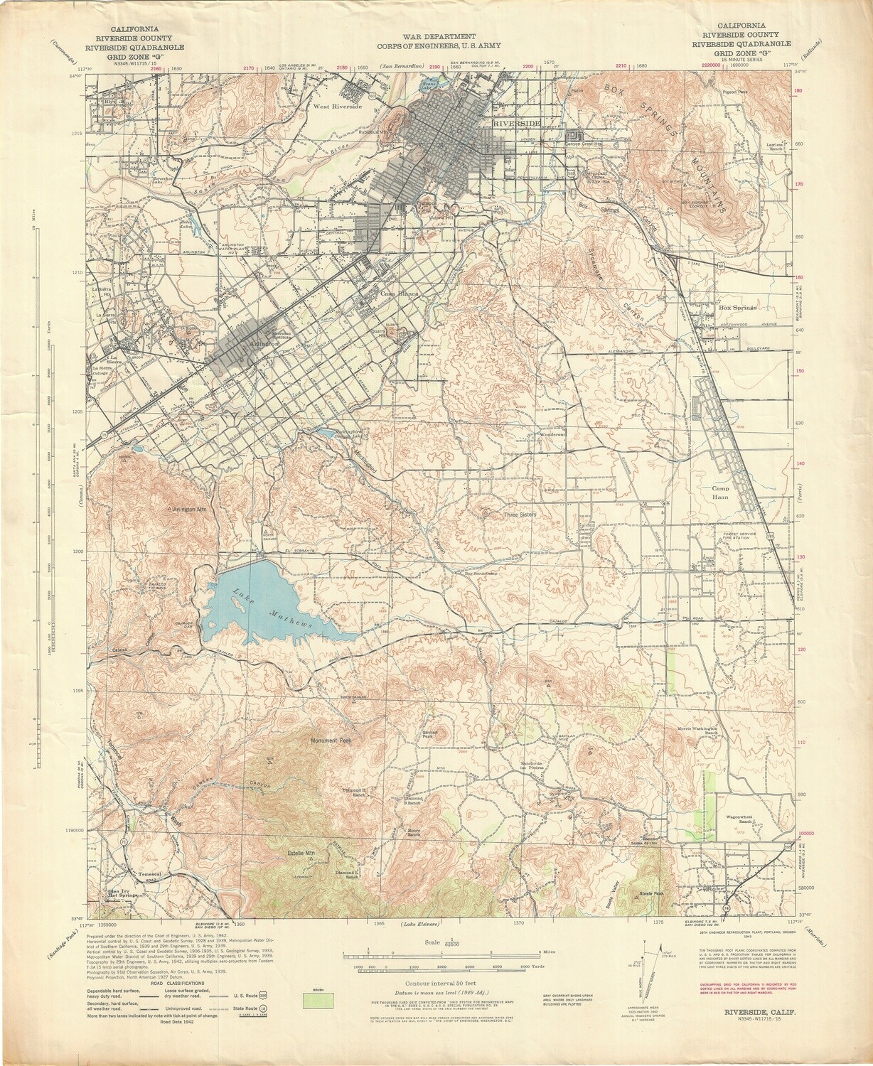 1943 USGS Riverside ,CA Quad