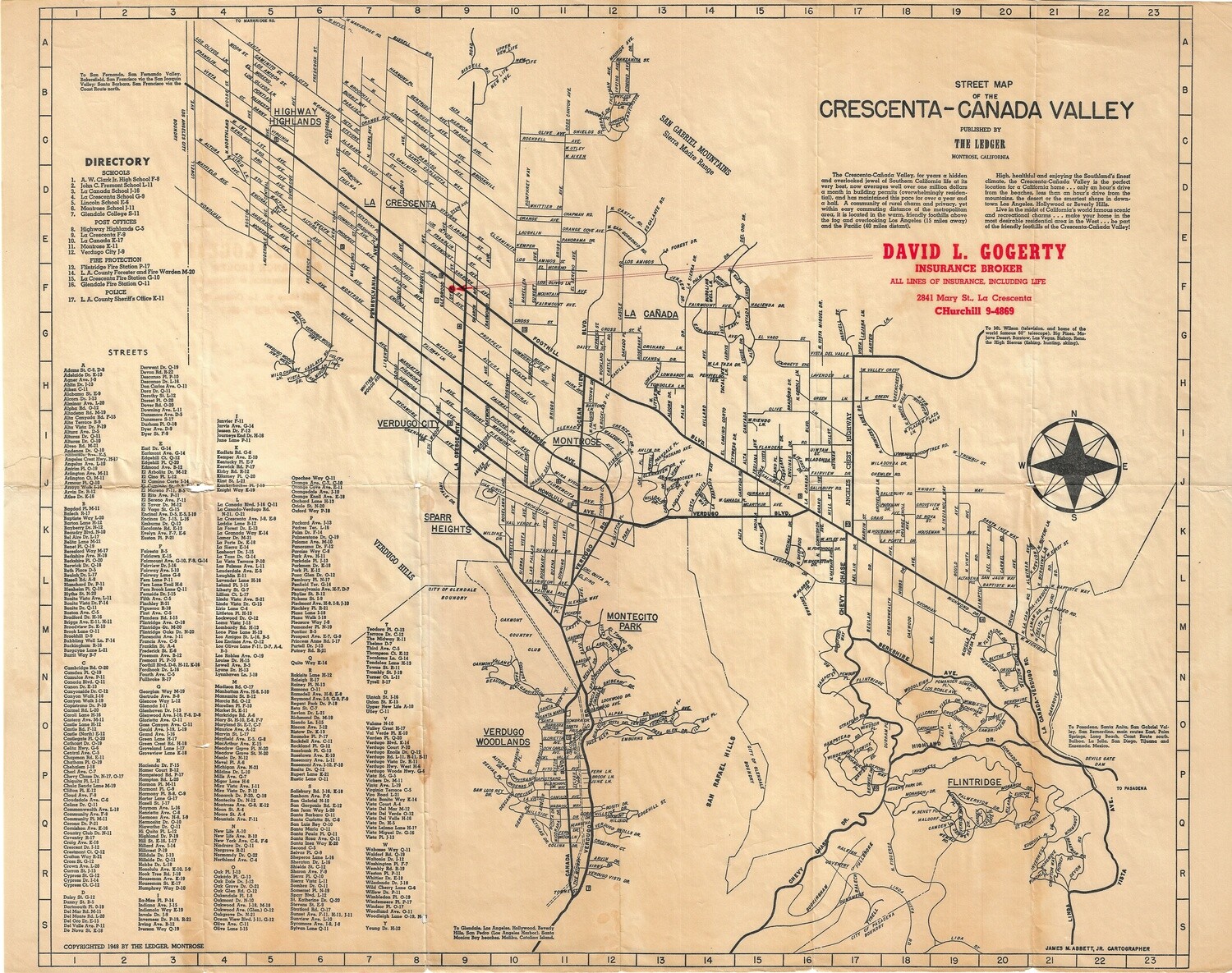 1948 Crescenta-Canada Valley-Ledger St Map 2nd run Litho