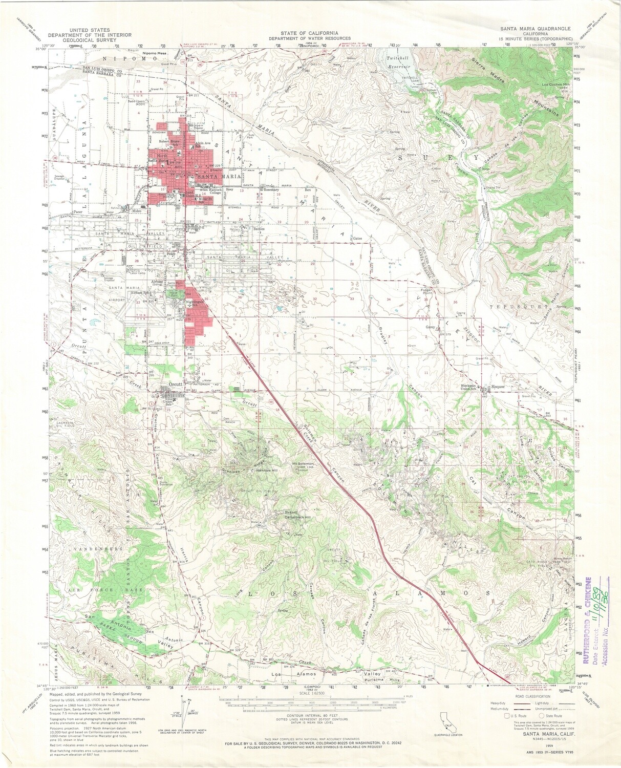 1959 USGS Santa Maria Quad 15 minute sheet