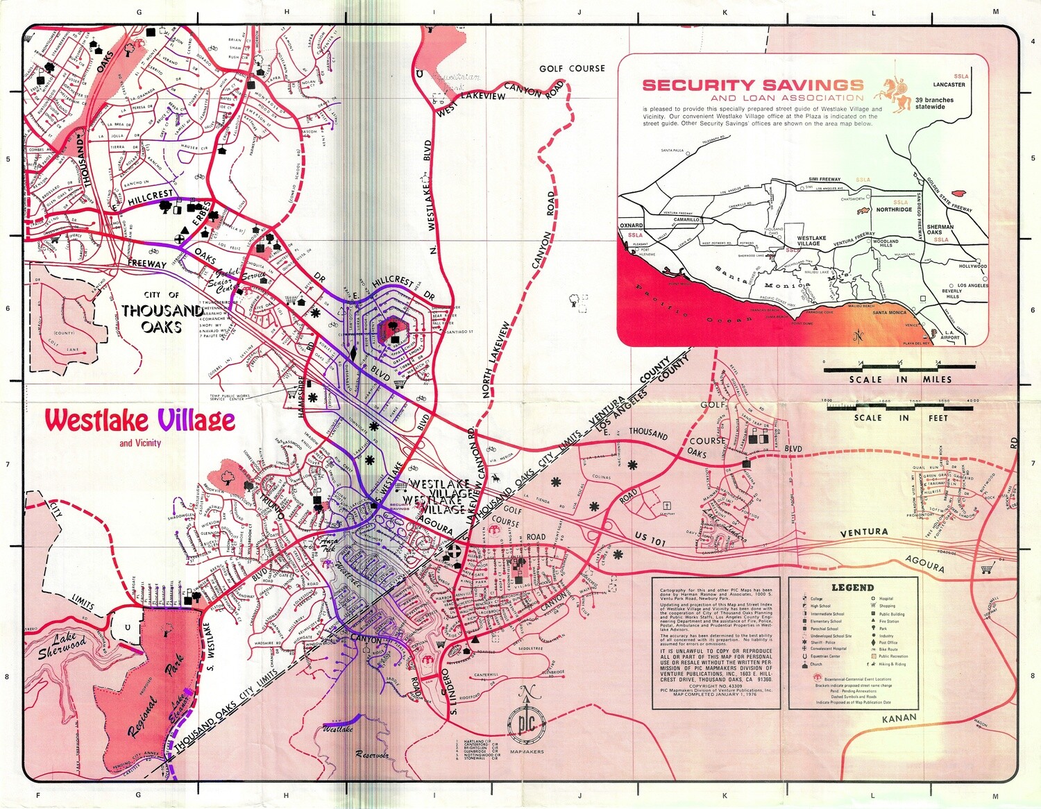 1976 Map of Westlake Village, Thousand Oaks, CA