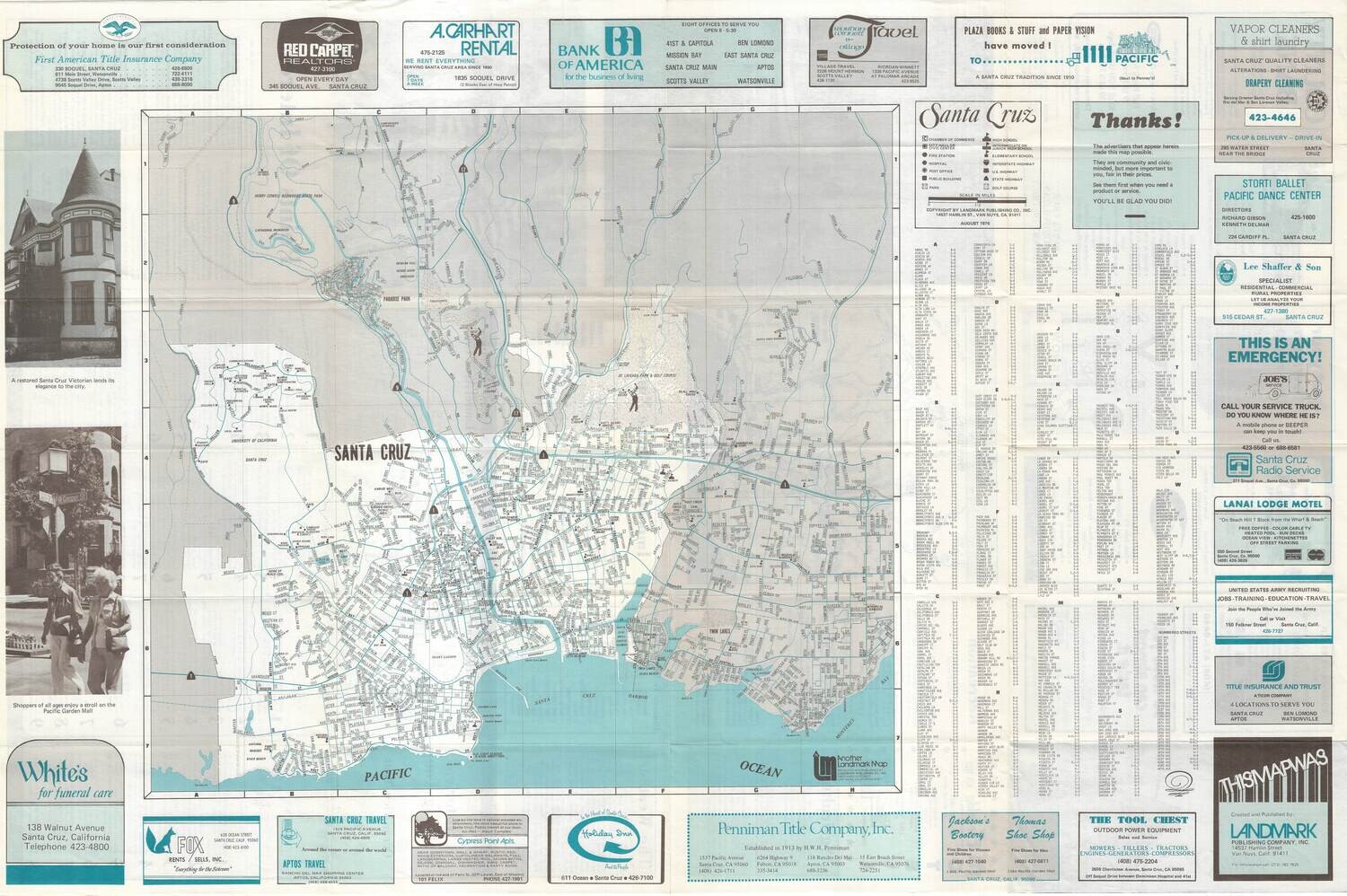 1976 Map of Santa Cruz, CA