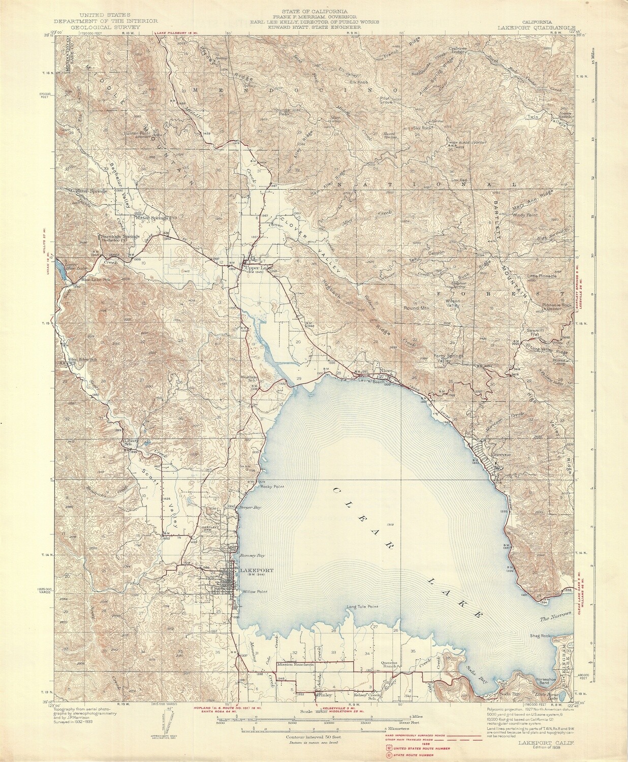 1938  USGS Clearlake - 3 sheets -Lower Lake, Lakeport and Bartlett Springs Quads