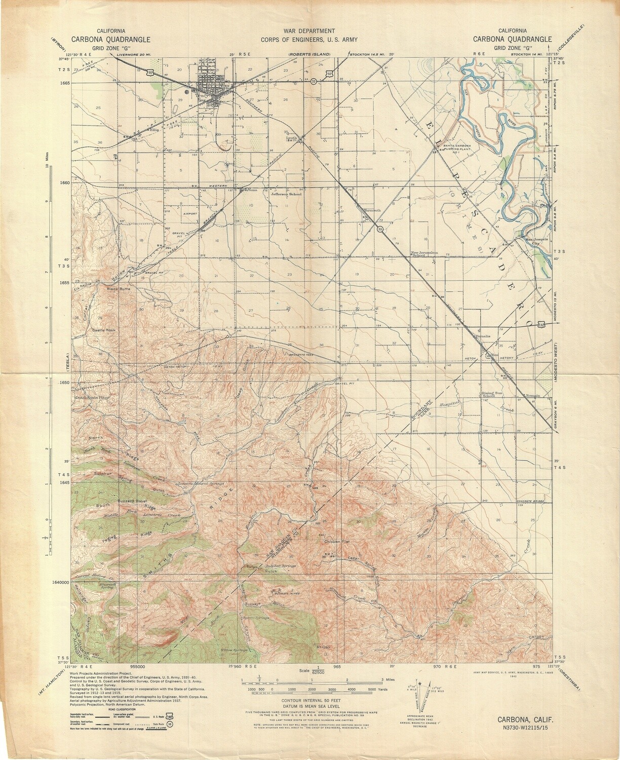1942 War Dept USGS Carbona Quad Sheet (Tracy, CA)