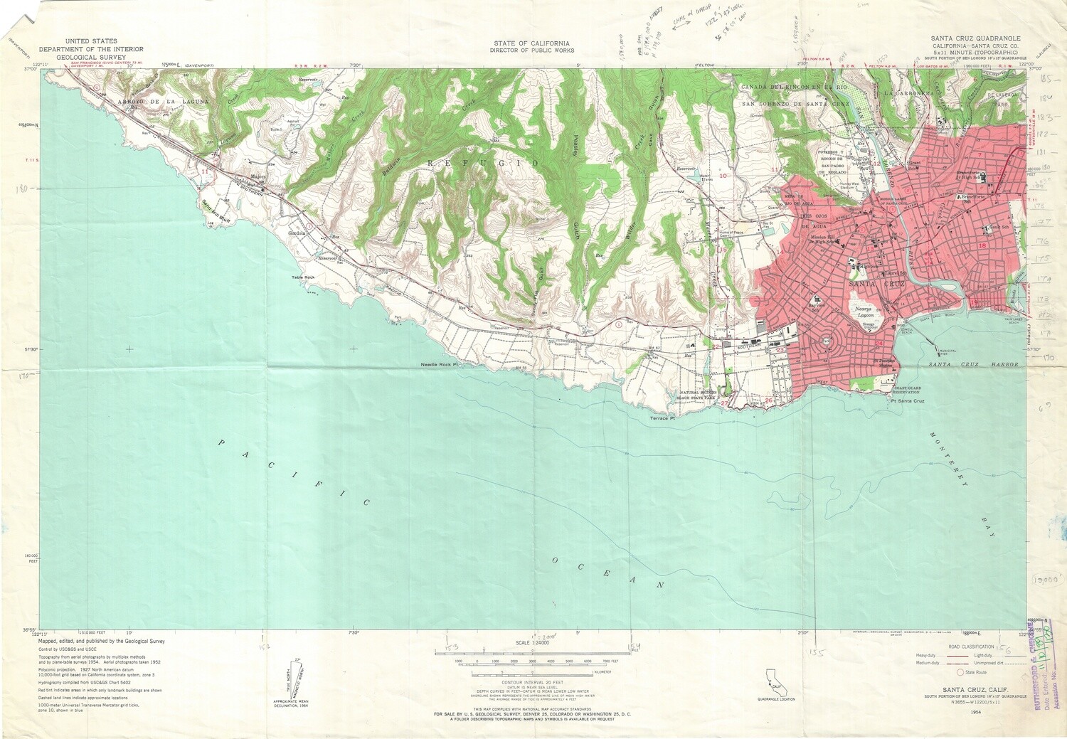 1954 USGS Santa Cruz Quad 7.5 Minute