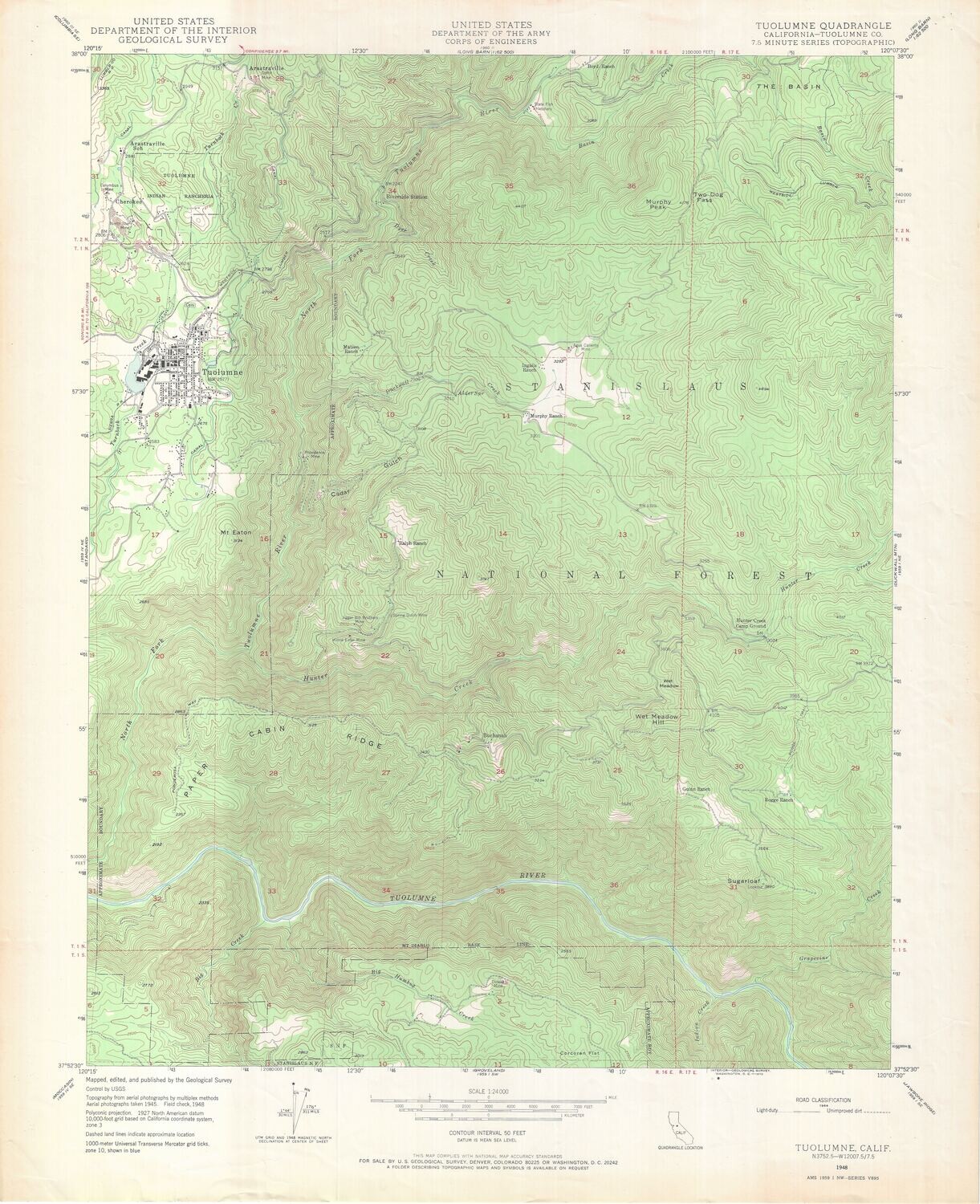 1948 USGS Tuolumne 7.5 Minute Sheet