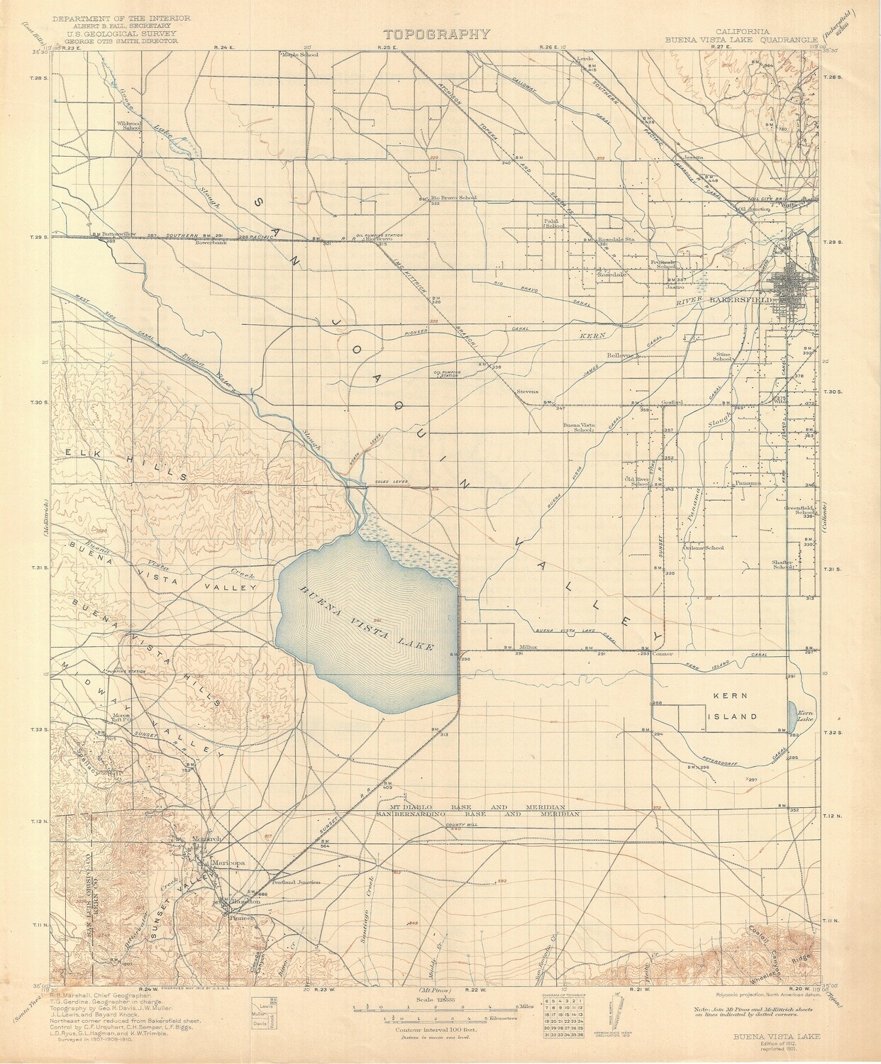 1906 USGS Bakersfield, Caliente, Buena Vista Lake Quads- 3 sheets