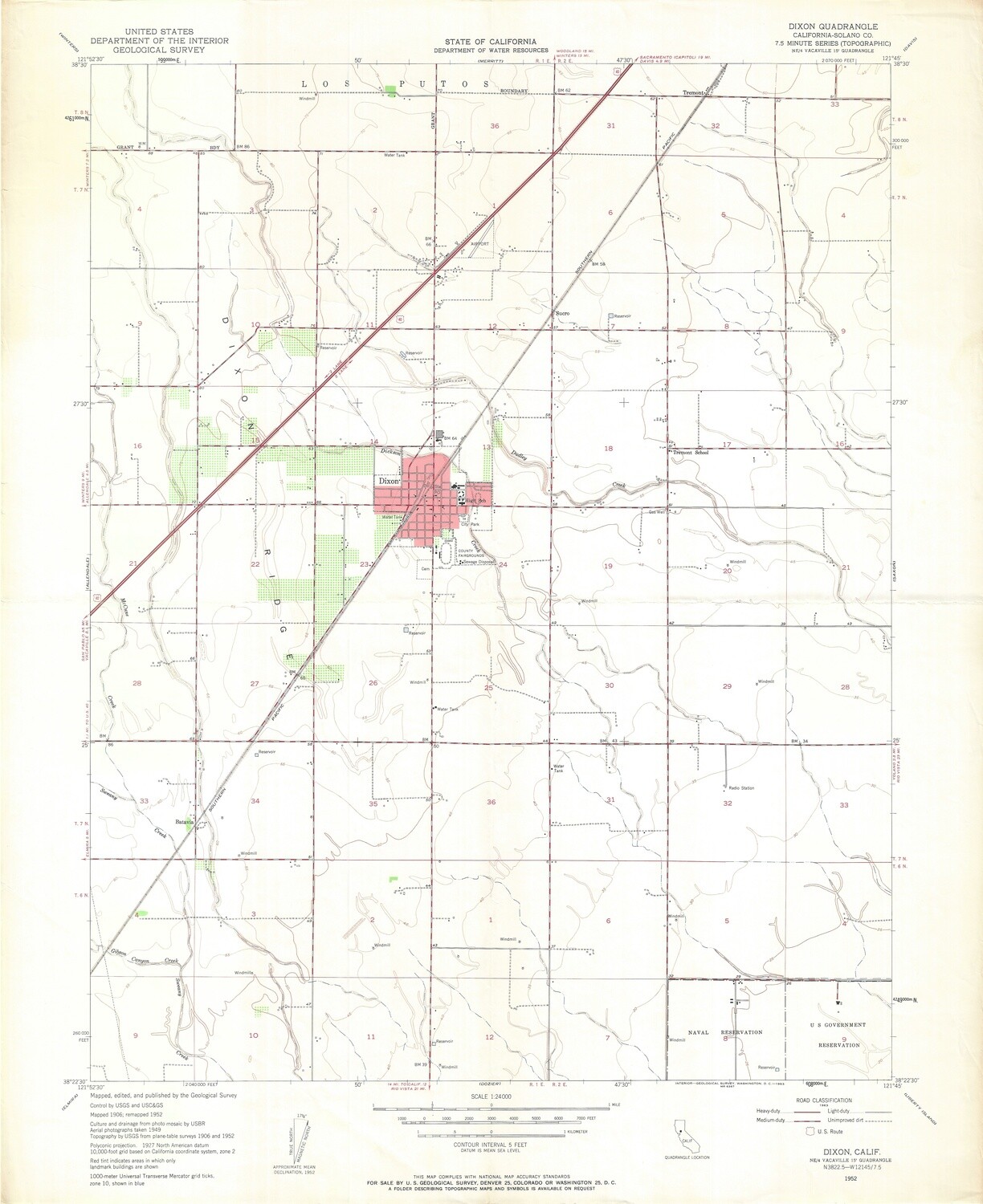 1952 USGS Dixon Quad Dept Int Chromolith