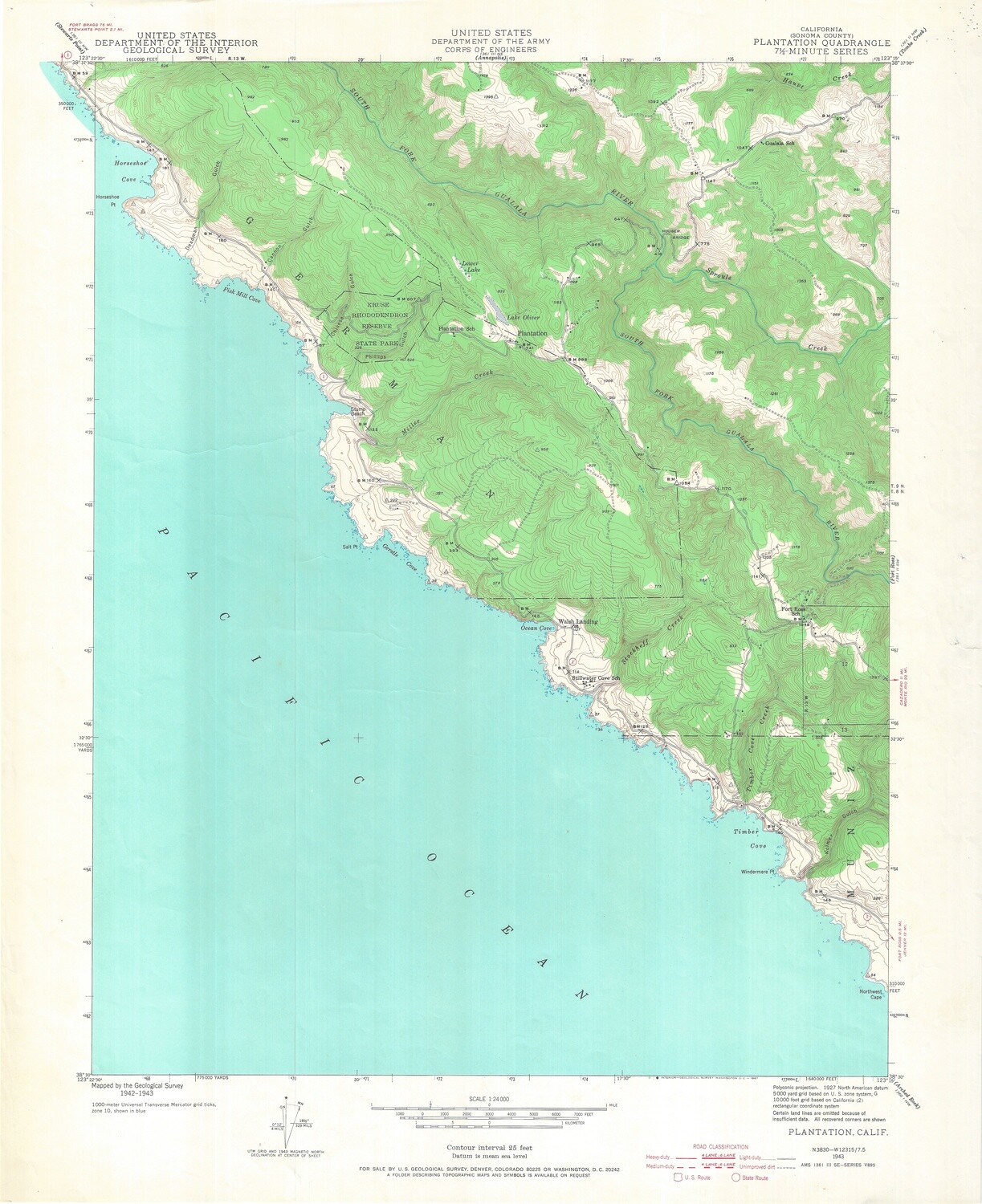 1943 USGS Plantation 7.5 min - Timber Cove, Walsh Landing, Salt Point