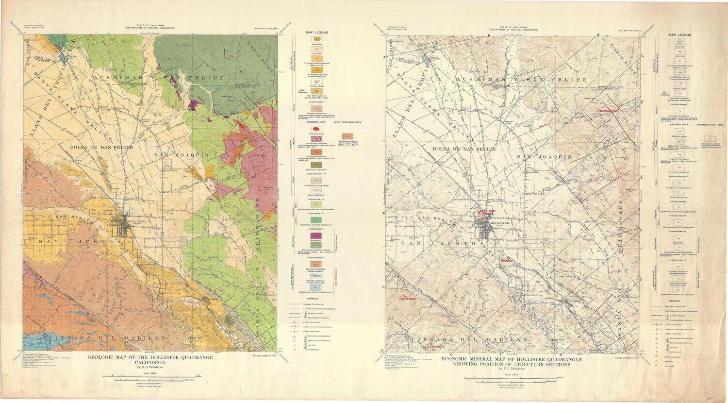 1940 USGS Hollister Special Double sheet 15 Minute 1/62,000