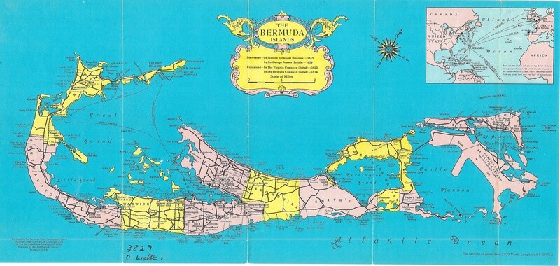 1949 Map of the Bermuda Islands by Pan Am Clipper service