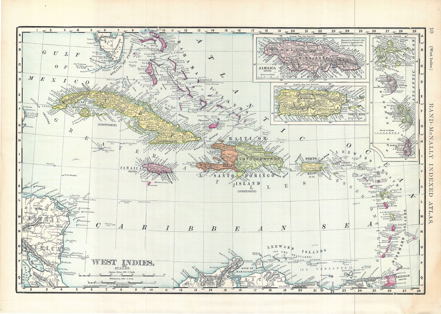 1905 (1892) Map of the West Indies by Rand McNally in Color Lithography