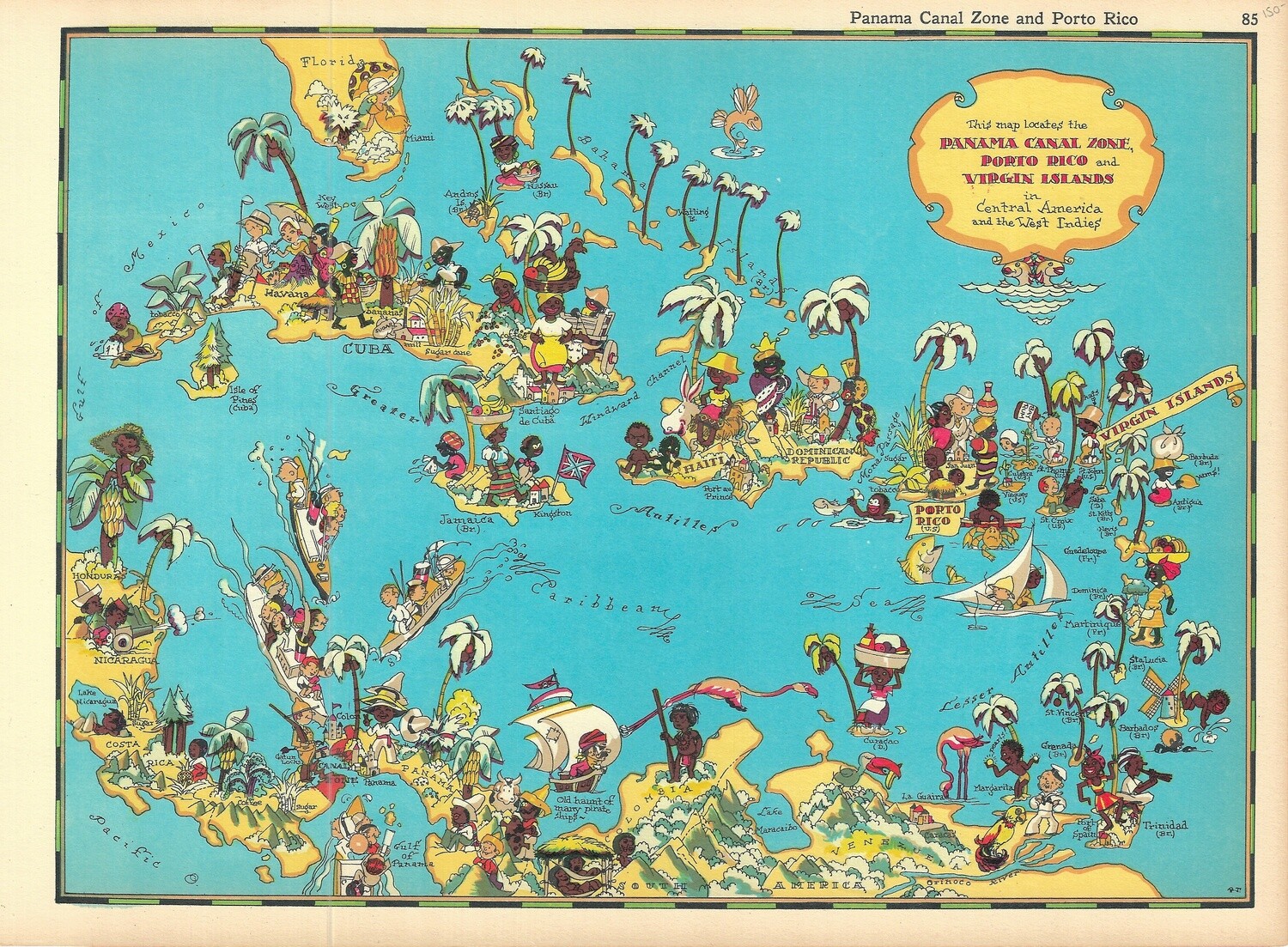 1935 Ruth Taylor White Map of Panama Canal Zone, Porto Rico, Virgin Islands