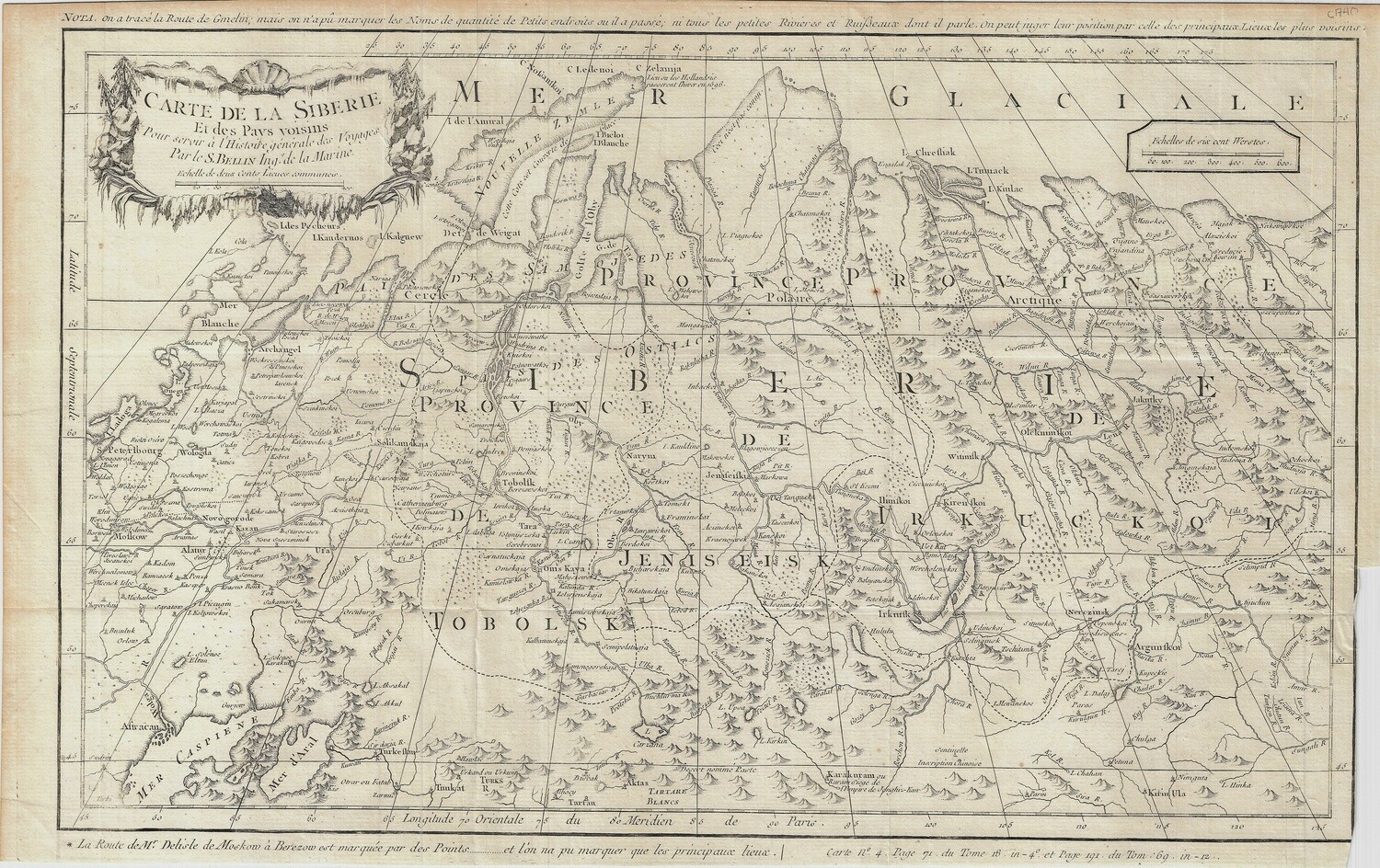 1740 Map of Siberia by S.Bellin