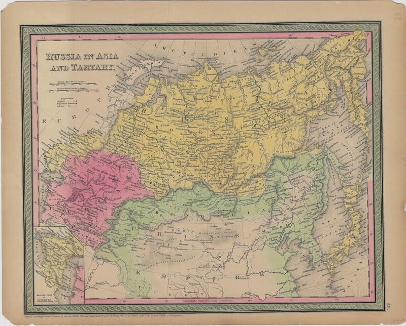 1850 Map of Russia in Asia and Tartary by Desilver &amp; Cowperthait
