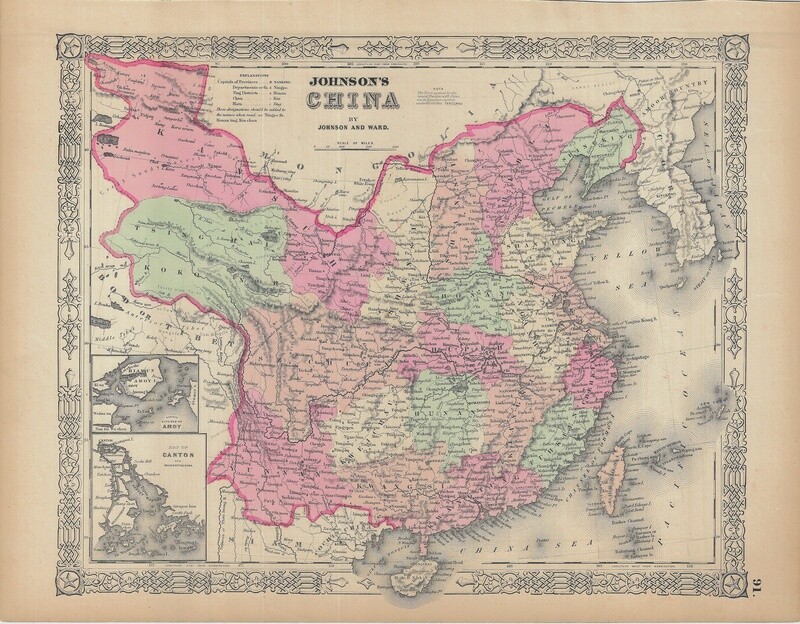1863 Map of China by Johnson &amp; Ward in Steel Engraving w/OHC