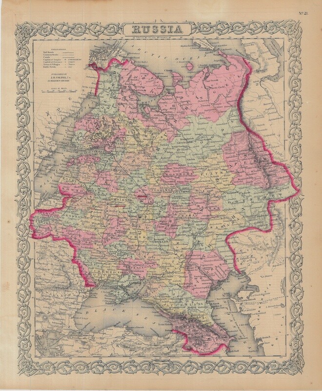 1855 Map of Russia by JH Colton