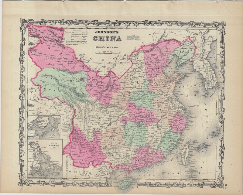 1862 Map of China by Johnson &amp; Ward in Lithography w/ OHC
