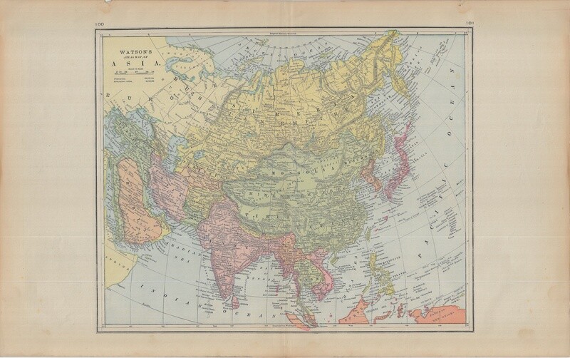 1908 Map of Asia by Watson