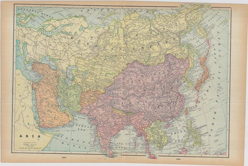 1901 Map of Asia by Geo.Cram in Color Lithography