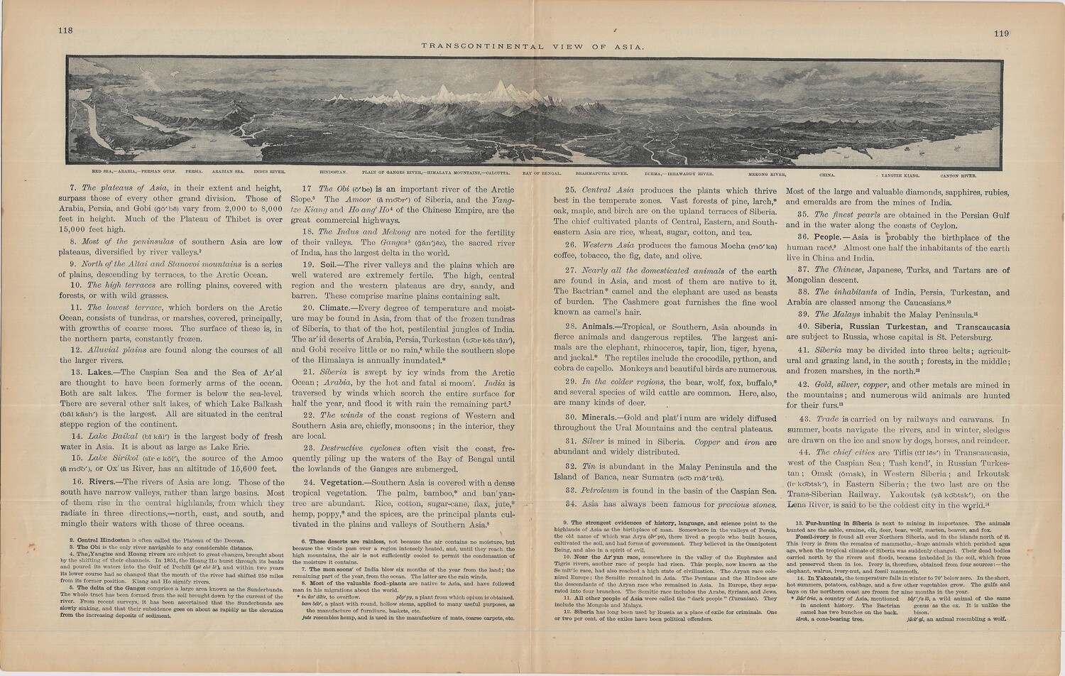 1895 View of Asia from a Geophysical Atlas in Lithography