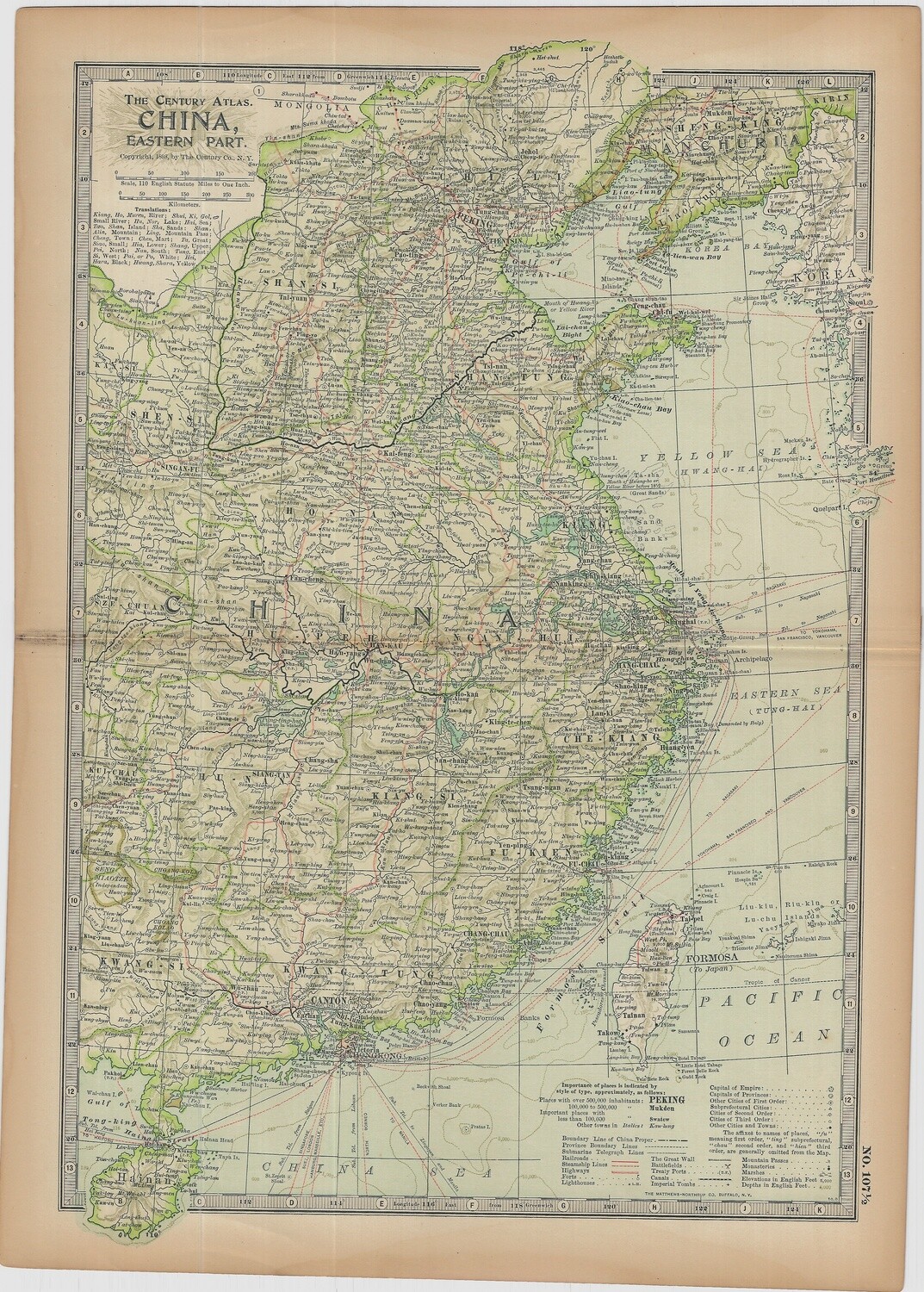 1897 China, Eastern Part by the Century Publishing Company in Color Lithography