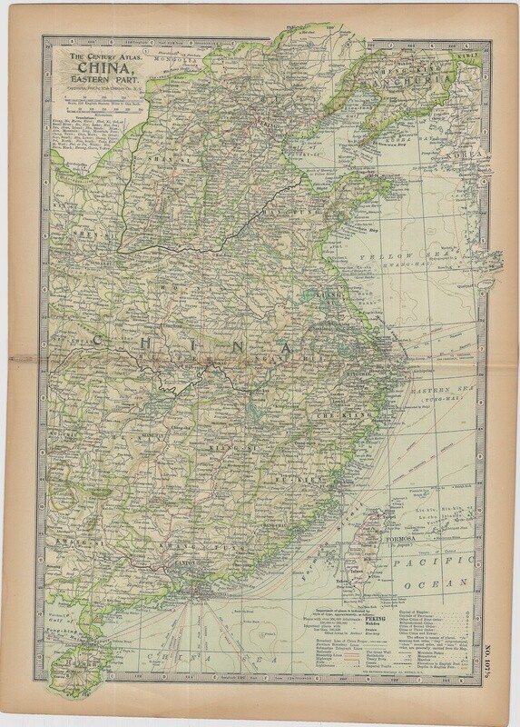 1897 China, Eastern Part by the Century Publishing Company in Color Lithography