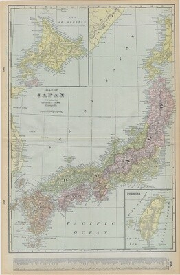 1901 Map of Japan with Insert Maps by Geo.Cram in Color Lithography