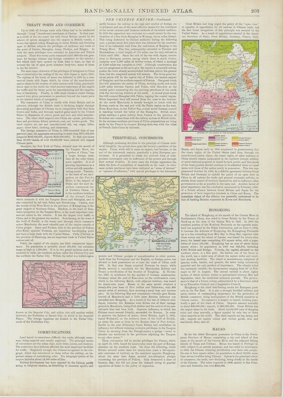 1912 Map of Canton-Hong Kong, Shanghai and Pekin by Rand McNally in Chromolithography w/ text
