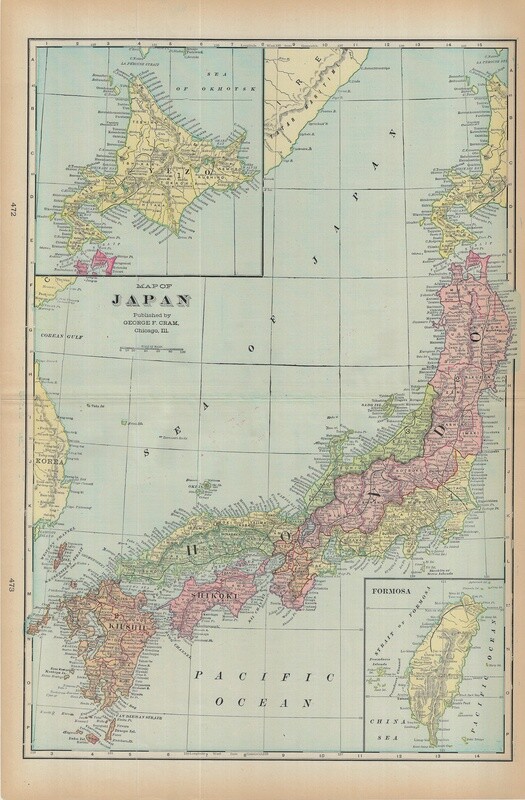 1901 Map of Japan by Geo.Cram in Color Lithography