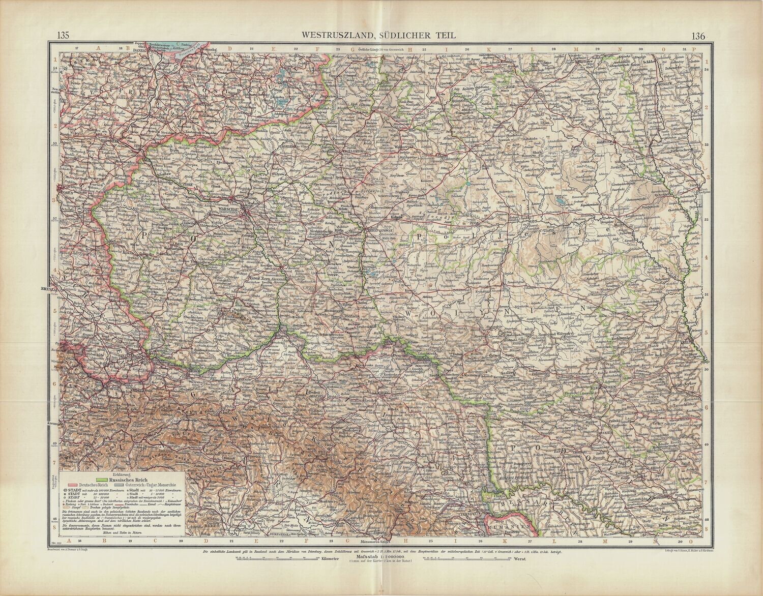 1912 Map of Asia in German, Chromolithography