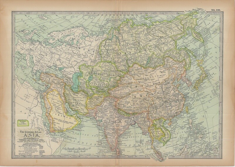 1897 Map of Asia  by the Century Publishing Company in Color Lithography