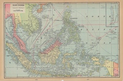 1902 Map of the East Indies by Geo.Cram in Color Lithography
