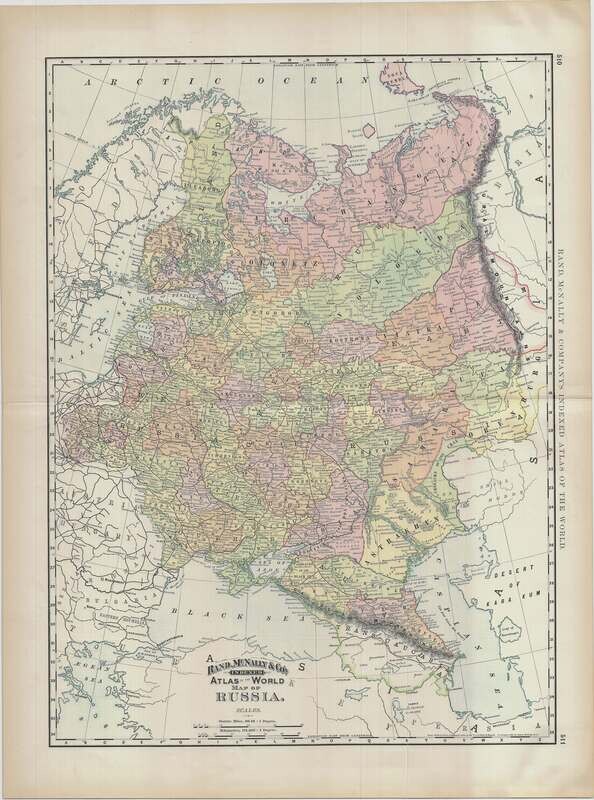 1891 Map of Russia by Rand McNally in Color Lithography
