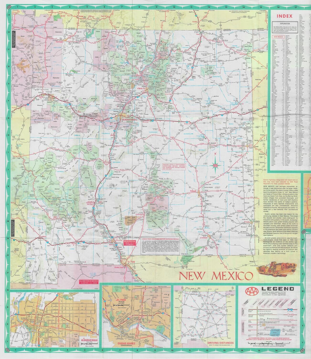 1983 AAA Map of New Mexico