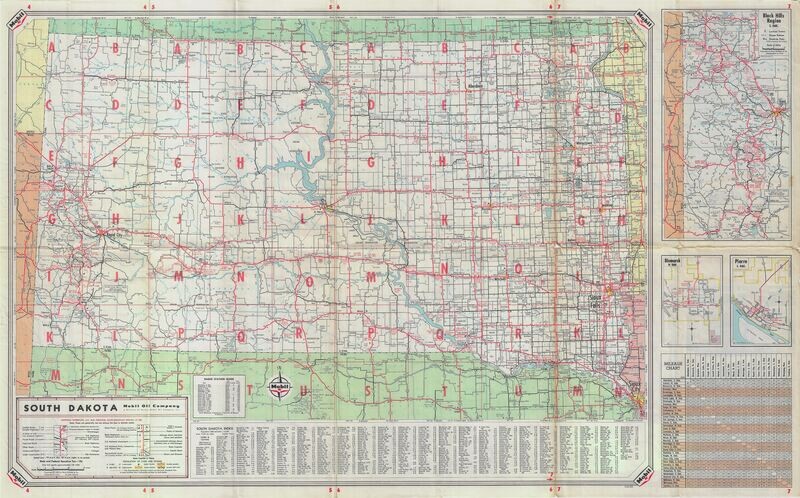 1965 Mobil map of North/South Dakota